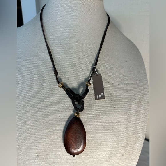 Long adjustable NWT J.Jill teardrop wooden bead necklace - Picture 2 of 4